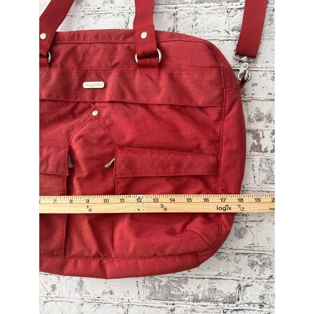 Baggallini Red Nylon Messenger Laptop Bag Crossbody Travel Organizer Tote